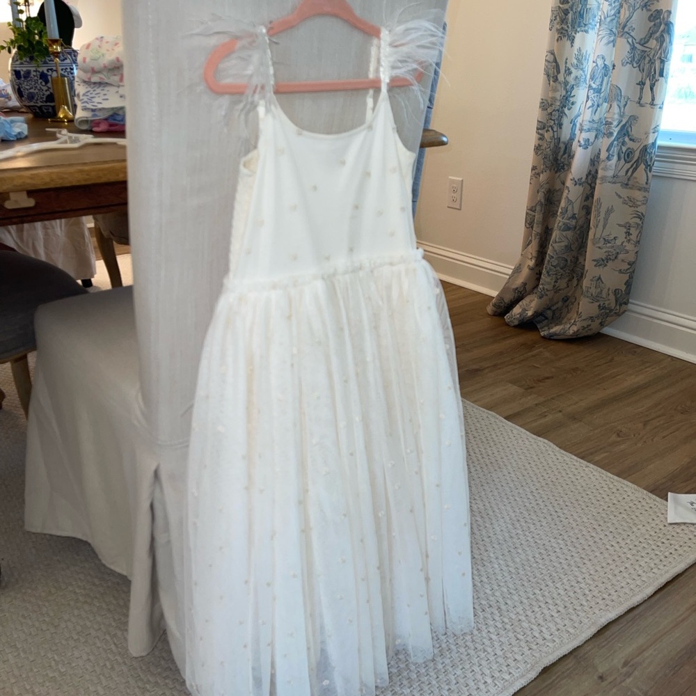 Elegant White Dress with Feather Straps